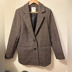 Brown plaid wool blend blazer